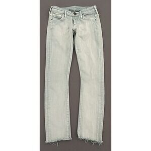 True Religion Jeans Womens 24 Green Denim Low Rise Super Skinny Raw Hem